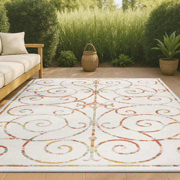 Danae Classic Cottage Filigree Scroll Reversible Machine-Washable Indoor/Outdoor Area Rug